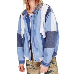 Free People Blue Panel Denim Jacket